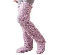Over the Knee Long Plush Socks, Long Leg Warmers Fuzzy Slipper Stockings, Foot Opening Design Reversible Plush Socks, Winter Warm Sleeping Socks (Purple 90cm)