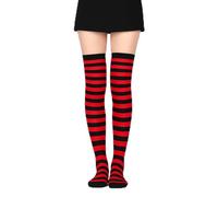 Over-The-Knee Thigh High Striped Socks, Red And Black, Wide Cuffs, 1 Pair