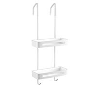 Over the Shower Door Caddy Rust-Proof Hanging with Hooks & Storage Basket Drill-Free Bathroom Shelves Pantry Rack - White Color Space-Saving Solution
