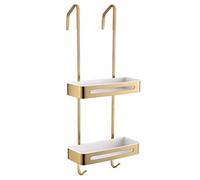 Over The Shower Door Caddy with Hooks and Storage Basket, Rust-Proof Hanging Organizer for Bathroom Shelves, No Drill Required