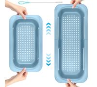 Over The Sink Colander Strainer Basket, Extendable Sink Drain Basket, Fruit & Vegetable Cleaning Basket Wash Vegetables & Fruits, Drain Cooked Pasta(7.9 W X 13.4-19.5 L X 2.75 H) - Blue