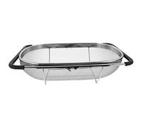 Over The Sink Colander Strainer Basket Stainless Steel, for Kitchen Sink with Rubber Grip, Fine Mesh Stainless Steel, Large, Expandable Metal Strainer for Pasta, Food, Vegetables.