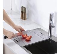Over The Sink Cutting Board，Expandable Cutting Board Over Sink, Stainless Steel，with Drain Holes, Kitchen Sink Cutting Board，10.43" x12.6" x 0.47" (Medium)