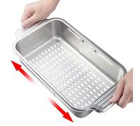 Over The Sink Dish Drainer, Adjustable Drying Rack, Multipurpose Colander Basket, Built-in Stopper Strainers, Space-Saving Sink Accessory, for Washing Food Fruit Home Bathroom Counter Use