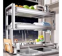 Over The Sink Dish Drainer Drying Rack 2 Tier,multifunctional 304 Stainless Steel Sink Shelf,space-saving Dish Rack For Storage Kitchen,standing Counter Storage Shelf For 56cm/22in