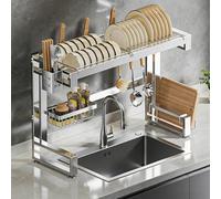 Over The Sink Dish Drying Rack 2/3 Tier, Rustproof Stainless Steel Dish Rack with Utensil Holder, Multiple Kitchen Dishware Storage Counter Organization for Plates Bowl ( 85*55.5cm/33.5*21.9