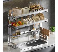 Over The Sink Dish Drying Rack 2/3 Tier, Rustproof Stainless Steel Dish Rack with Utensil Holder, Multiple Kitchen Dishware Storage Counter Organization for Plates Bowl ( 95*81.5cm/37.4*32in
