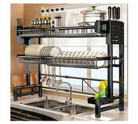 Over The Sink Dish Drying Rack, 2-Tier Adjustable Length, Stainless Steel Dish Drainer With Cutting Board Holder