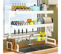 Over The Sink Dish Drying Rack,2 Tier Kitchen Dish Drainer,kitchen Shelf Organiser,home Storage Organizer Shelf Above Counter, Black, 65x29x83cm