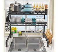Over The Sink Dish Drying Rack,3 Tier Adjustable Dish Drainer with 8 Hooks