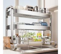 Over The Sink Dish Drying Rack, 304 Stainless Steel 2 Tier Racks, Dish Drainer Drying Rack for Kitchen Counter,Dish strainers for Kitchen, for Dishes, Glasses(96cm/37.8in)