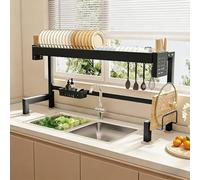 Over The Sink Dish Drying Rack, Carbon Steel, Removable Cutlery Holder, Space-Saving 2 Tier Dish Drying Rack for Dishes, Glasses, Cutlery, 75cm/29.5in