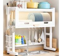 Over The Sink Dish Drying Rack,Drying Dish Rack,Kitchen Sink Rack countertop dustproof Rack Sink Above The Bowl Drain Rack Bowl and Dish Storage Rack (White 95cm/37.4in)