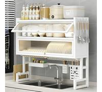 Over the Sink Dish Drying Rack - Heavy-Duty Steel Dish Drainer with Powder-Coated Finish, Fits Most Sinks, Holds Dishes, Glasses, Bowls & Utensils(White,41.33in (Extra Large))