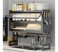 Over the Sink Dish Drying Rack - Heavy-Duty Steel Dish Drainer with Powder-Coated Finish, Fits Most Sinks, Holds Dishes, Glasses, Bowls & Utensils(Black,25.59in (Small))