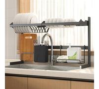Over the Sink Dish Drying Rack, Large Capacity Kitchen Counter Drainer for Dishes Bowls Cutlery, Multifunctional Utensil Holder
