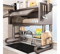 Over The Sink Dish Drying Rack, Large Countertop Drainer with Dust-Proof Cabinet Doors, for Dishes, Glasses, Bowls, Cutlery