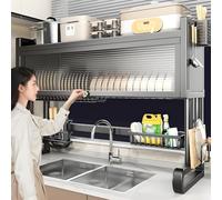 Over The Sink Dish Drying Rack Metal Countertop Rack with FlipTop Door Includes Cutlery & sil Holders SpaceSaving Design (33.5in)