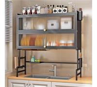 Over The Sink Dish Drying Rack - Space-Saving Double-Tier Kitchen Organizer with Cover, Perfect for Small Spaces (Black, 85 cm) - Efficient Sink Drainer & Kitchen Storage Solution