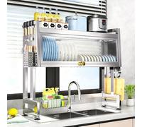 Over The Sink Dish Drying Rack, Stainless Steel, Multifunctional Countertop Dish Storage Rack for Dishes, Glasses, Bowls & Cutlery