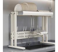 Over the Sink Dish Drying Rack with Cup Holder, Double-Layer Stainless Steel Design for Kitchen Cabinet Organization