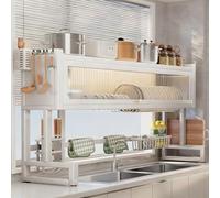 Over The Sink Dish Drying Rack with Drainboard, Foldable Dish Drainer for Kitchen Counter, Large Capacity for Dishes, Glasses, and Cutlery