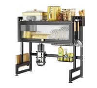 Over The Sink Dish Drying Rack with Dustproof Drainers & sil Holder Black Kitchen for Efficient Counter Sto (65cm)