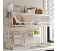 Over The Sink Dish Drying Rack with Utensil Holder, Space-Saving Countertop Dish Rack for Plates and Bowls, 37.4 Inches