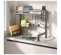 Over The Sink Dish Drying RackSpaceSaving Kitchen nizer for Dishes Cutlery & Cutting Boards1Tier 95CM Gray Shelf with Cloth Holder for Plates & Pots