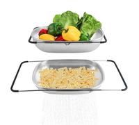 Over The Sink Strainer Stainless Steel Colander 5 Quart Basket with Expandable Rubber Grip Handles for Kitchen Sink - Strain, Drain, Rinse Fruits, Vegetables, Pasta, New Home Essentials