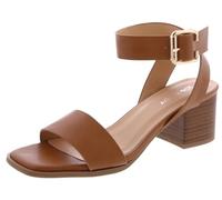 Over the Toe Cross Strap Block Heel Open Toe Dress Sandal, Tan, 4 UK