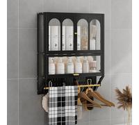 Over the Toilet Bathroom Medicine Cabinet Wall Mounted Metal Storage with 2 Acrylic Doors No Punching Design Floating Shelf for Cosmetics & Essentials in Kitchen & Living Room