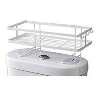 Over-The-Toilet Bathroom Rack Space-Saving Storage Shelf with Hooks Easy Assembly Modern Grid Design White & Black 34x15x7cm - Perfect for Small Spaces