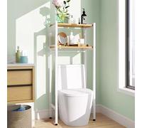 Over The Toilet Storage - 2 Tier Space Saver Rack Freestanding Above Toilet Shelf with Metal Frame for Bathroom Laundry Restroom - White Finish One Size