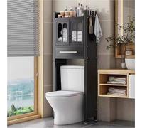 Over The Toilet Storage Cabinet Heavy Duty Metal Frame Bathroom with Drawer & Doors Freestanding Toilet Shelf Rack for Space-Saving Storage (Black)