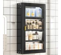 Over The Toilet Storage Cabinet Multi-Tier Bathroom with Acrylic Doors Easy No-Punch Installation for Kitchens Pantries & Small Spaces