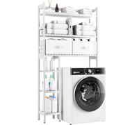 Over The Toilet Storage with Drawers, Large Bathroom Space Saver Organizer Rack, Freestanding Behind Toilet Stand with 6-Tier Shelf, Waterproof Feet Pad for Restroom, Laundry
