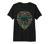 Over The Trees Listen Birds Sing Sunrise Mountain Line Art Premium T-Shirt