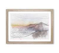 Over the Volcano in Guatemala Sketch Framed Print | A2 Oak Framed Wall Art | Ready to Hang | Modern Nature Picture | Living Room Bedroom Lounge Office
