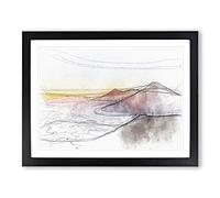Over The Volcano In Guatemala Sketch Modern Art Framed Print | A2 Black Framed Wall Art | Ready to Hang | Modern Nature Picture | Living Room Bedroom Lounge Office