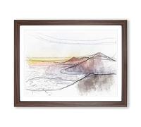 Over The Volcano In Guatemala Sketch Modern Art Framed Print | A2 Walnut Framed Wall Art | Ready to Hang | Modern Nature Picture | Living Room Bedroom Lounge Office
