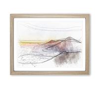 Over The Volcano In Guatemala Sketch Modern Art Framed Print | A3 Oak Framed Wall Art | Ready to Hang | Modern Nature Picture | Living Room Bedroom Lounge Office