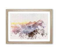 Over the Volcano in Guatemala Watercolour Framed Print | A2 Oak Framed Wall Art | Ready to Hang | Modern Historical Picture | Living Room Bedroom Lounge Office