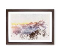 Over the Volcano in Guatemala Watercolour Framed Print | A2 Walnut Framed Wall Art | Ready to Hang | Modern Historical Picture | Living Room Bedroom Lounge Office