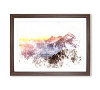 Over The Volcano In Guatemala Watercolour Modern Framed Print | A4 Walnut Framed Wall Art | Ready to Hang | Modern Historical Picture | Living Room Bedroom Lounge Office