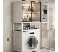 Over The Washer and Dryer Storage Cabinet, with Adjustable Shelf, Bathroom Organizer Above Toilet Rack, Standing Multifunctional 3 Tiers Washing Machine Shelf(White,75x50x201.5cm)