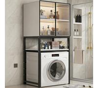 Over The Washer and Dryer Storage Cabinet, with Adjustable Shelf, Bathroom Organizer Above Toilet Rack, Standing Multifunctional 3 Tiers Washing Machine Shelf(Black,80x50x201.5cm)