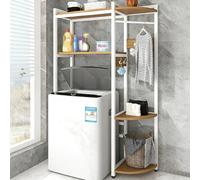 Over The Washer Dryer Storage Shelf 2Tier Metal Laundry Organizer Rack Bathroom & Laundry Room Space Saver Stylish White & Brown Design for Apartments