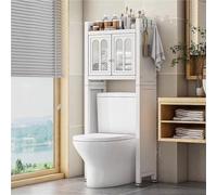 Over Toilet Storage Cabinet - Multifunctional Freestanding Bathroom with Metal Frame Heavy Duty Above Toilet Shelf Rack for Efficient Space Saving (White)