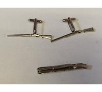 Over & Under Shotgun T19 On A Pair of Cufflinks With A Tie Slide Set Fine English Modern Pewter POSTED BY US GIFTS FOR ALL 2016 FROM DERBYSHIRE UK
